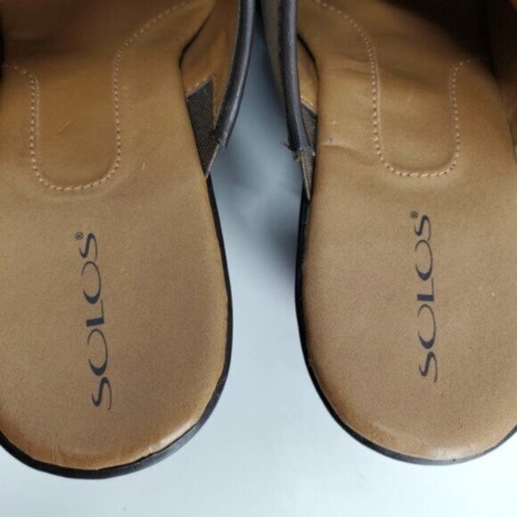 Solos 8M, 2.5" Heel Carmella Brown Leather Slip-on Round Toe Wedge Clogs - Picture 3 of 7